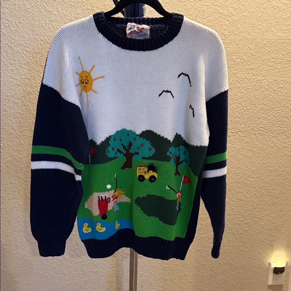 Cotton Salsa Playful Golf Scene Women's Sweater. Size XL